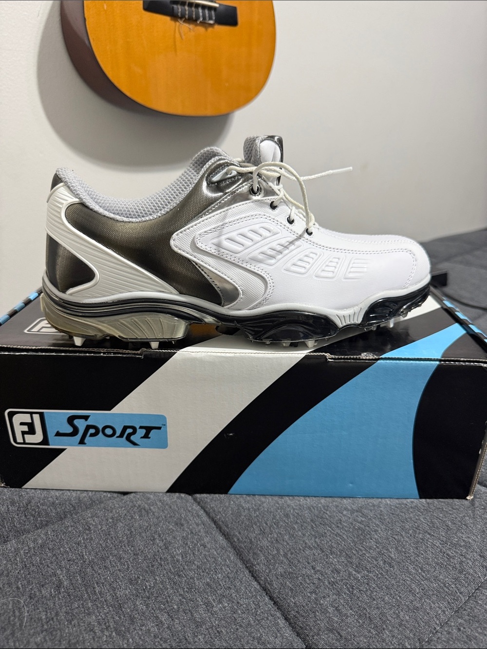FootJoy FJ Sport Men's Spiked Golf Shoes White Silver Black 53203 New In Box NIB